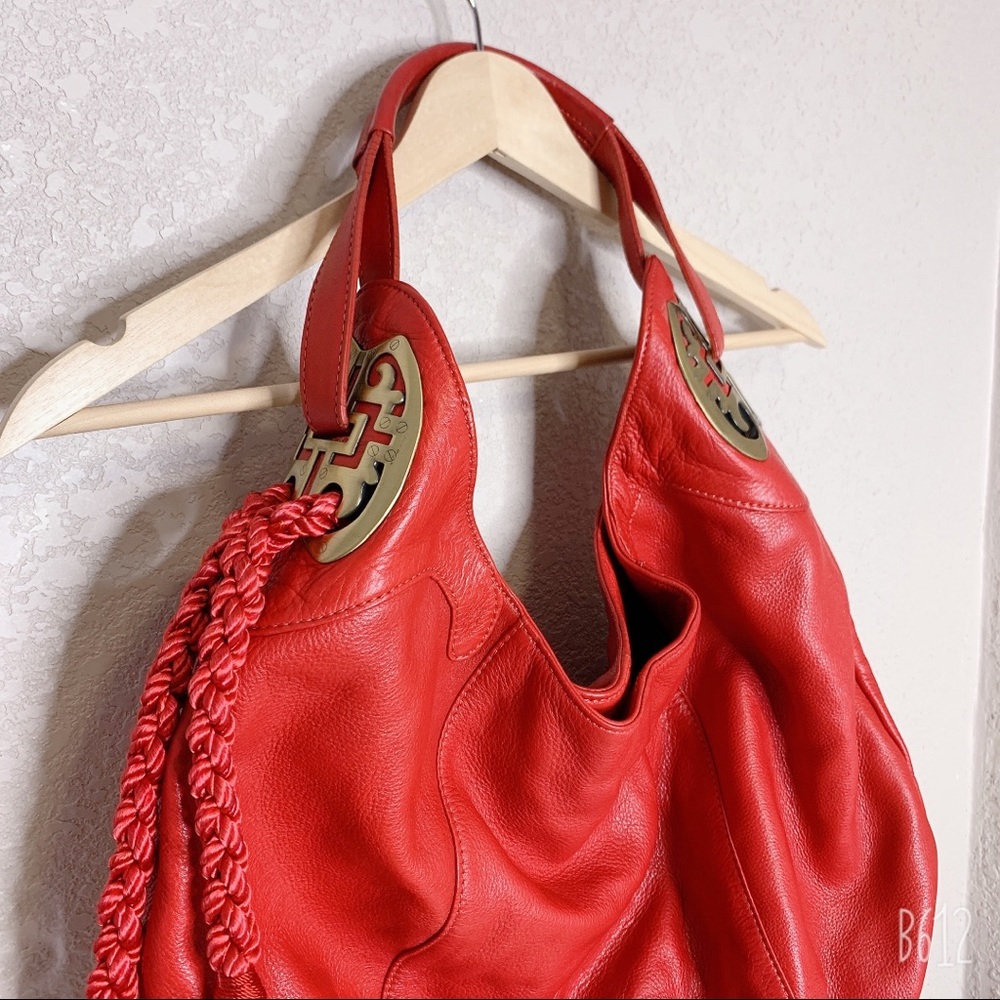 Gorgeous Shanghai Tang Red Leather Tassel Satchel - Picture 2 of 8